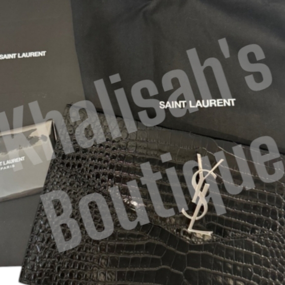 BNIB! SAINT LAURENT YSL Crocodile Embossed Calfskin Uptown Monogram Clutch Black - Picture 12 of 15